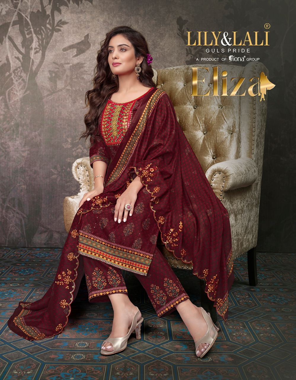 lily and lali eliza maslin gorgeous look top bottom with dupatta catalog