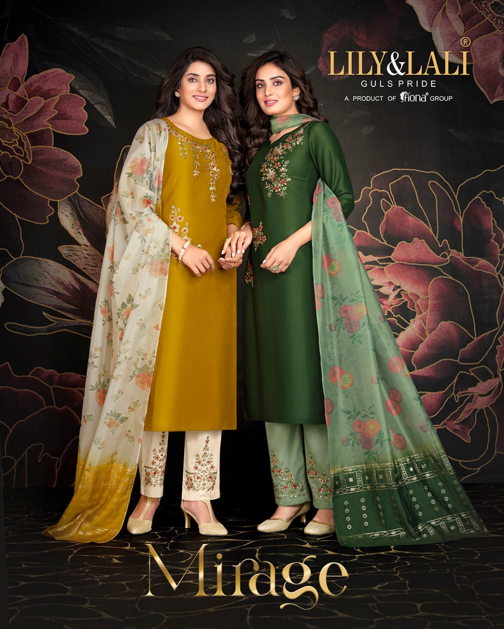 lily and lali fairy mirage bemberg silk regal look top bottom with dupatta catalog