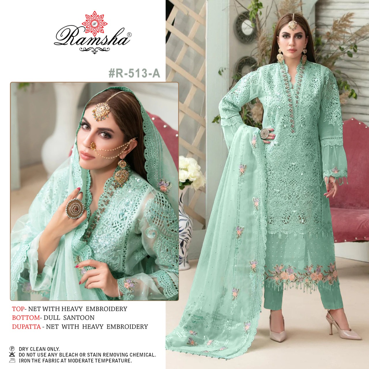 Ramsha RAMSHA R-513 A Salwar Kameez Net With embroidery Singles