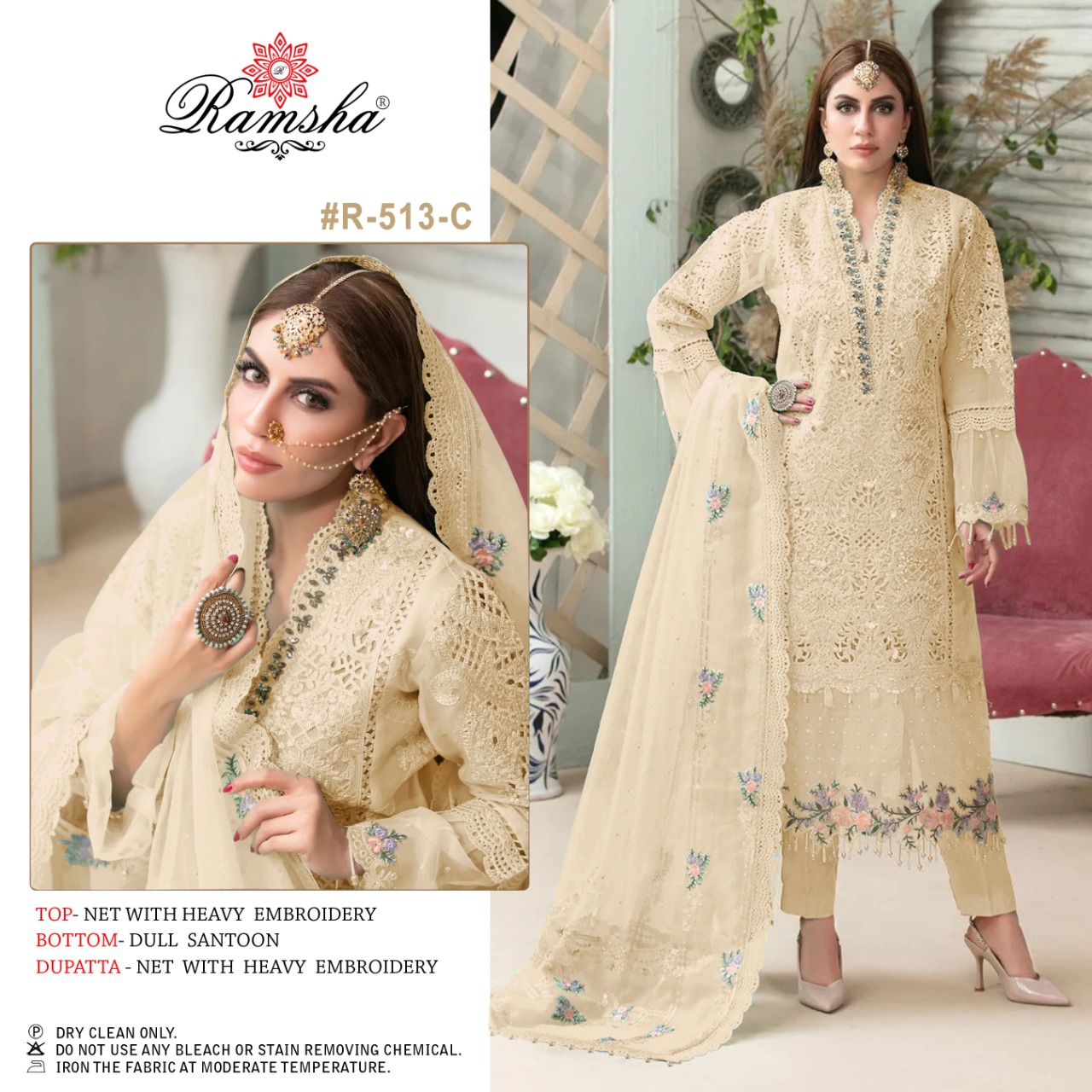 Ramsha RAMSHA R-513 C Salwar Kameez Net With embroidery Singles