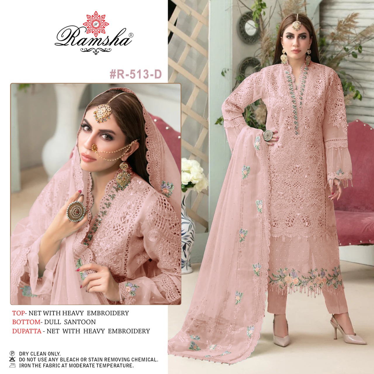 Ramsha RAMSHA R-513 D Salwar Kameez Net With embroidery Singles