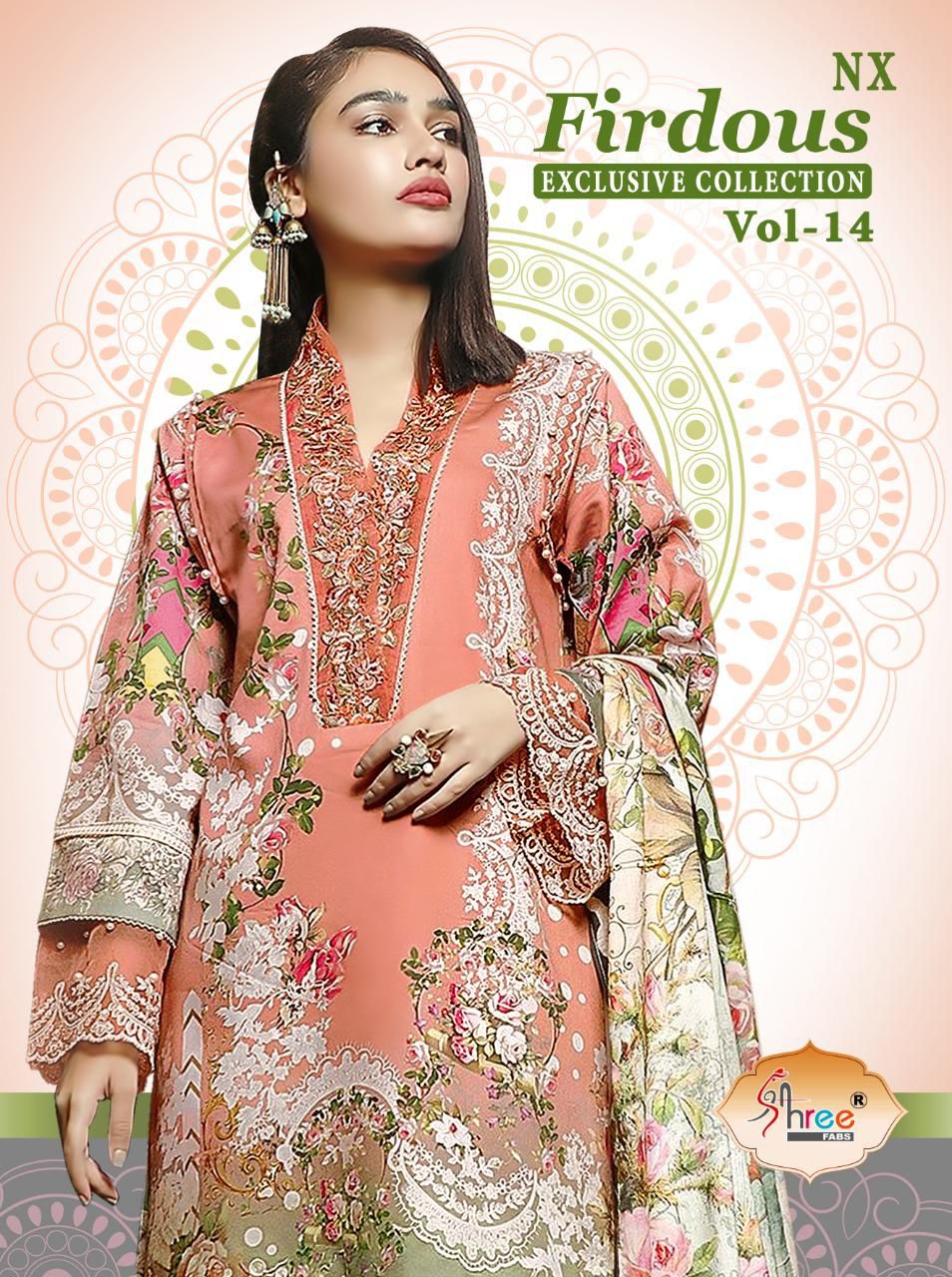 shree fabs firdous exclusive collection vol 14 cotton elegant print salwar suit chiffon dupatta catalog