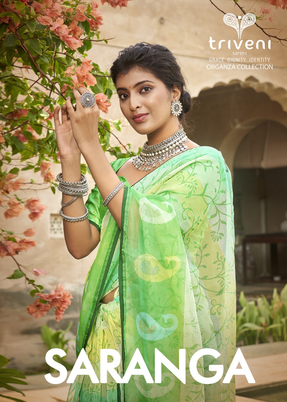 triveni saranga organza regal look saree catalog