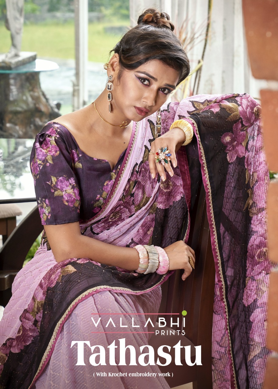 vallabhi print tathastu Georegette  exclusive print saree catalog