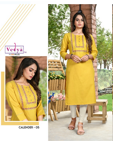 vedya calender PC Slub fabric Embroidered astonishing look top with pant and dupatta catalog