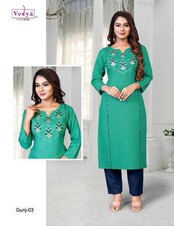 vedya gunj PC Slub fabric Embroidered astonishing look Kurti catalog