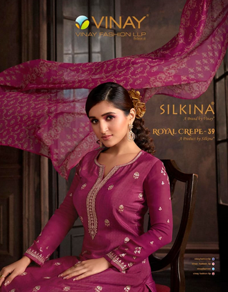 vinay fashion silkina royal crape 39 georgette exclusive look kurti catalog