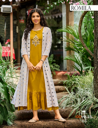 100 miles romila Cotton greaceful look kurti with jacket catalog