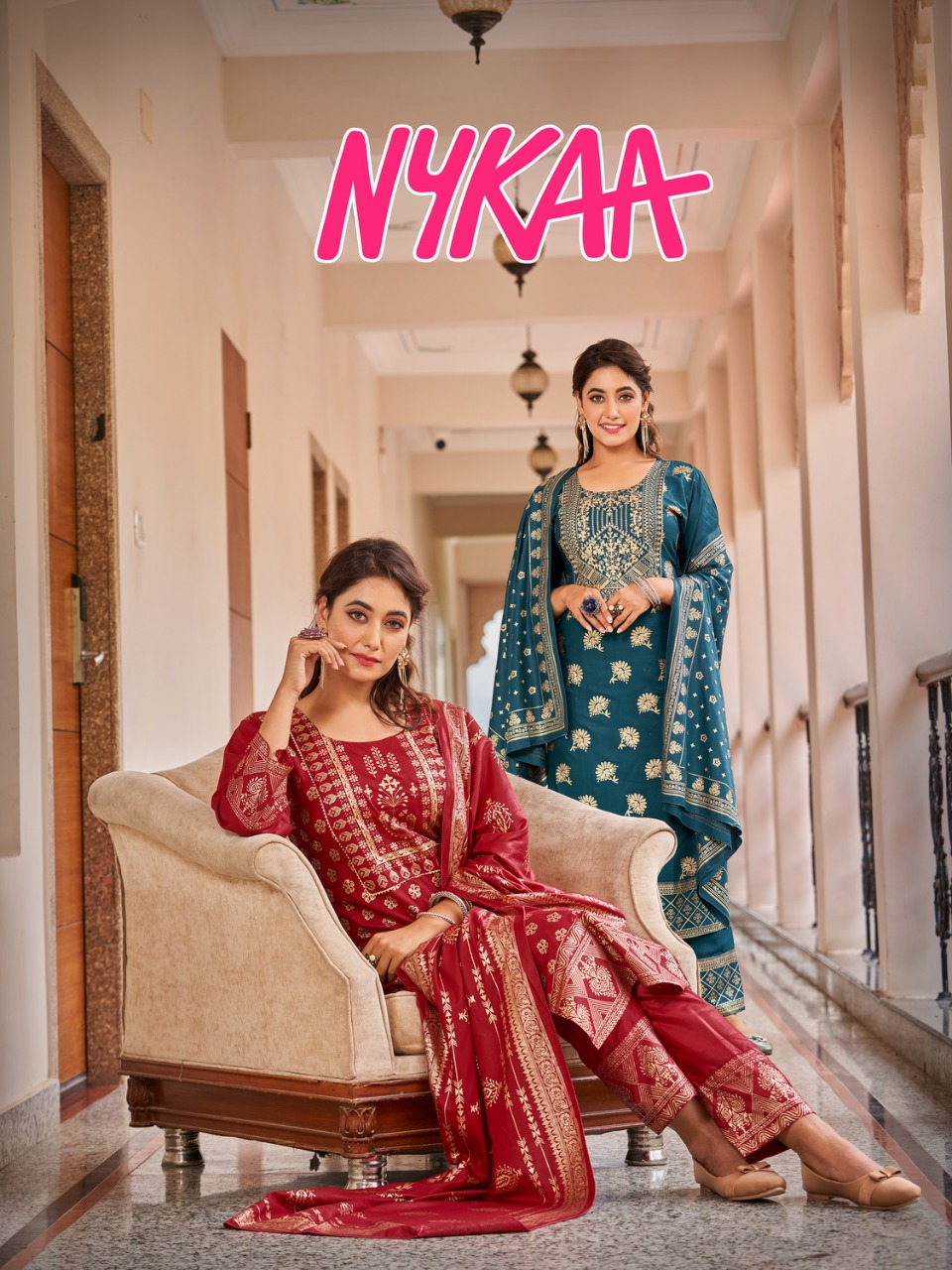 Banwery Fashion nykaa rayon decent look Kurti with Pant and dupatta catalog