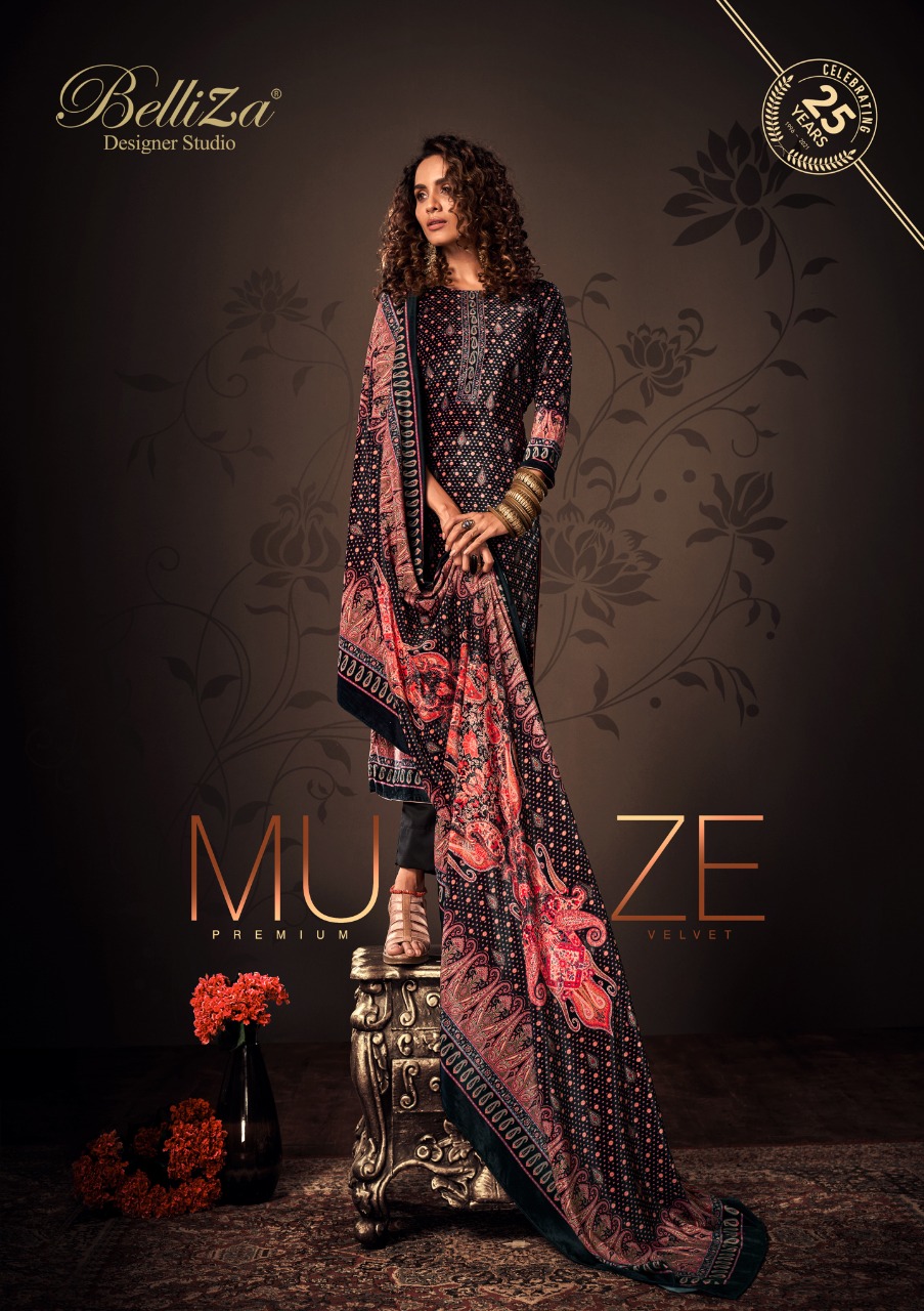 belliza designer studio muze velvet exclusive print salwar suit catalog