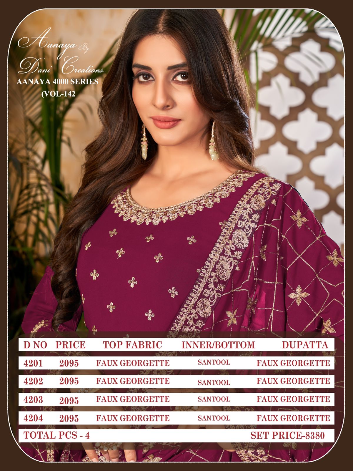 dani aanaya vol 142 serise 4200 georgette catchy look salwar suit catalog