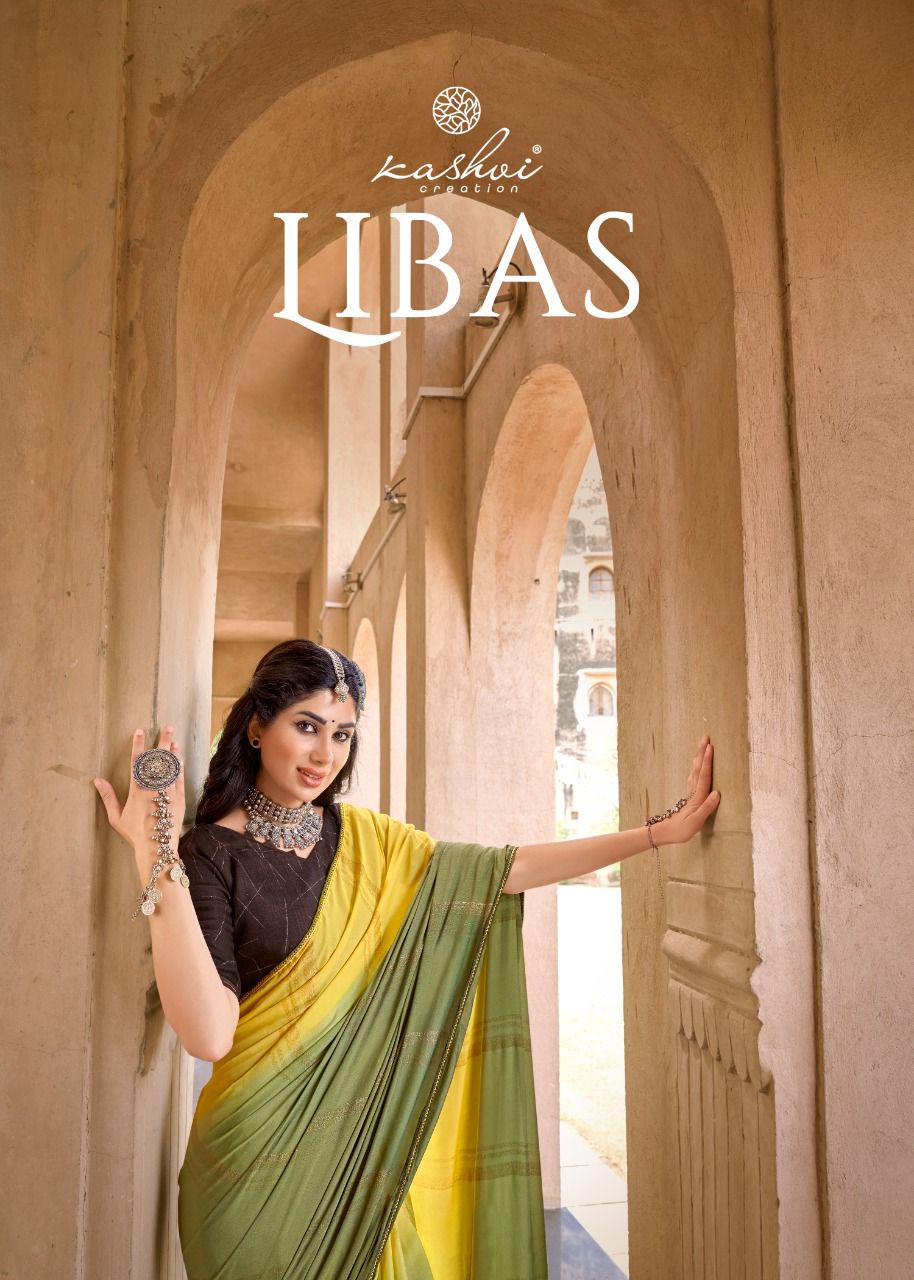 lt kashvi creation libas dull moss chiffon elegant look saree catalog