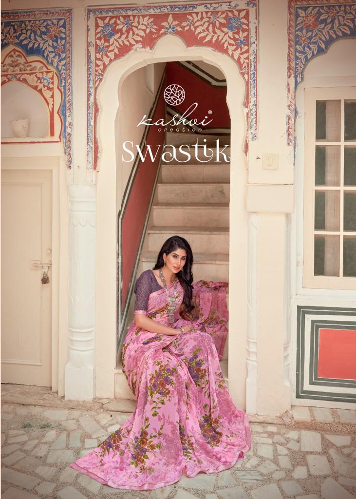 lt saree kashvi creation swastik georgette attractive print saree catalog