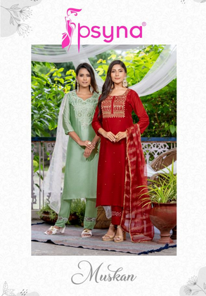 psyna muskan chanderi new and modern style top bottom with dupatta catalog