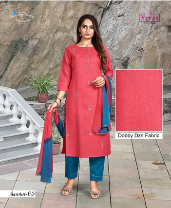 vedya saanvi pc slub attractive look kurti pant with dupatta catalog