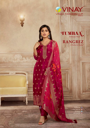 vinay fashion Tumbaa rangrez viscose dola jacquard regal look kurti pant with dupatta catalog