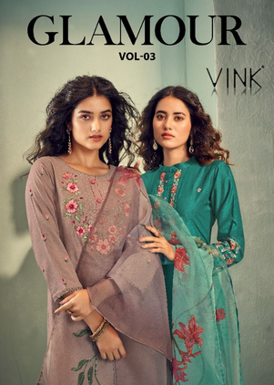 vink glamour silk astonishing look top with pant and dupatta catalog