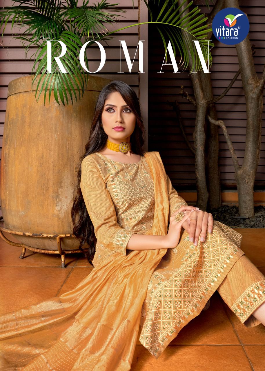 vitara fashion roman cotton modern look top pant with dupatta catalog