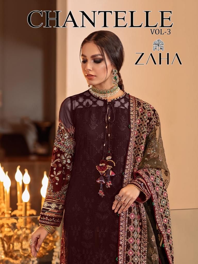 zaha chanterelle vol 3 colours georgette decent look salwar suit catalog