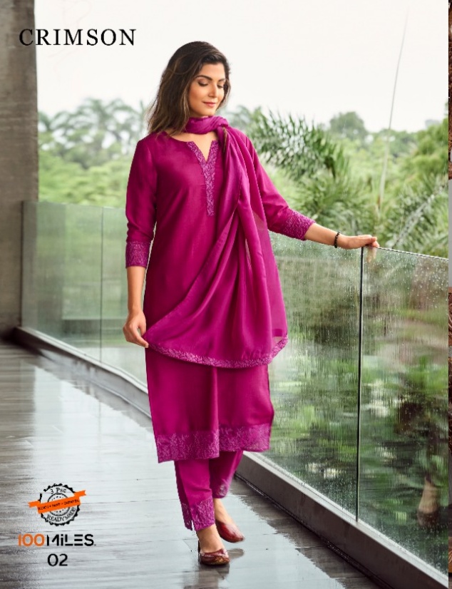 100 miles crimson fancy new and modern style top with pant and dupatta catalog