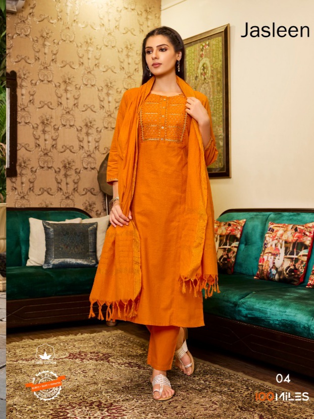 100 miles jasleen cotton new and modern style top bottom with dupatta catalog