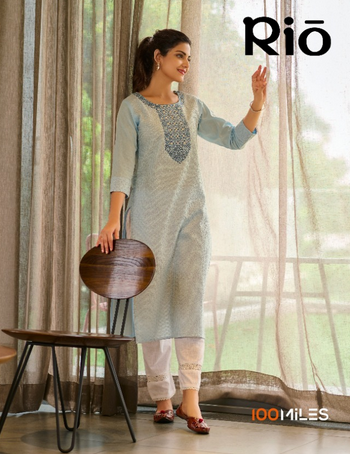 100 Miles rio Pure Cotton  decent embrodairy look kurti catalog