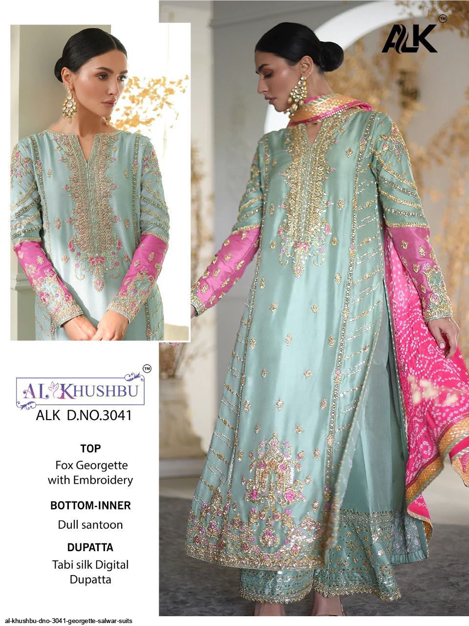 al khushbu alk d no 3041 georgette attractive look salwar suit singale