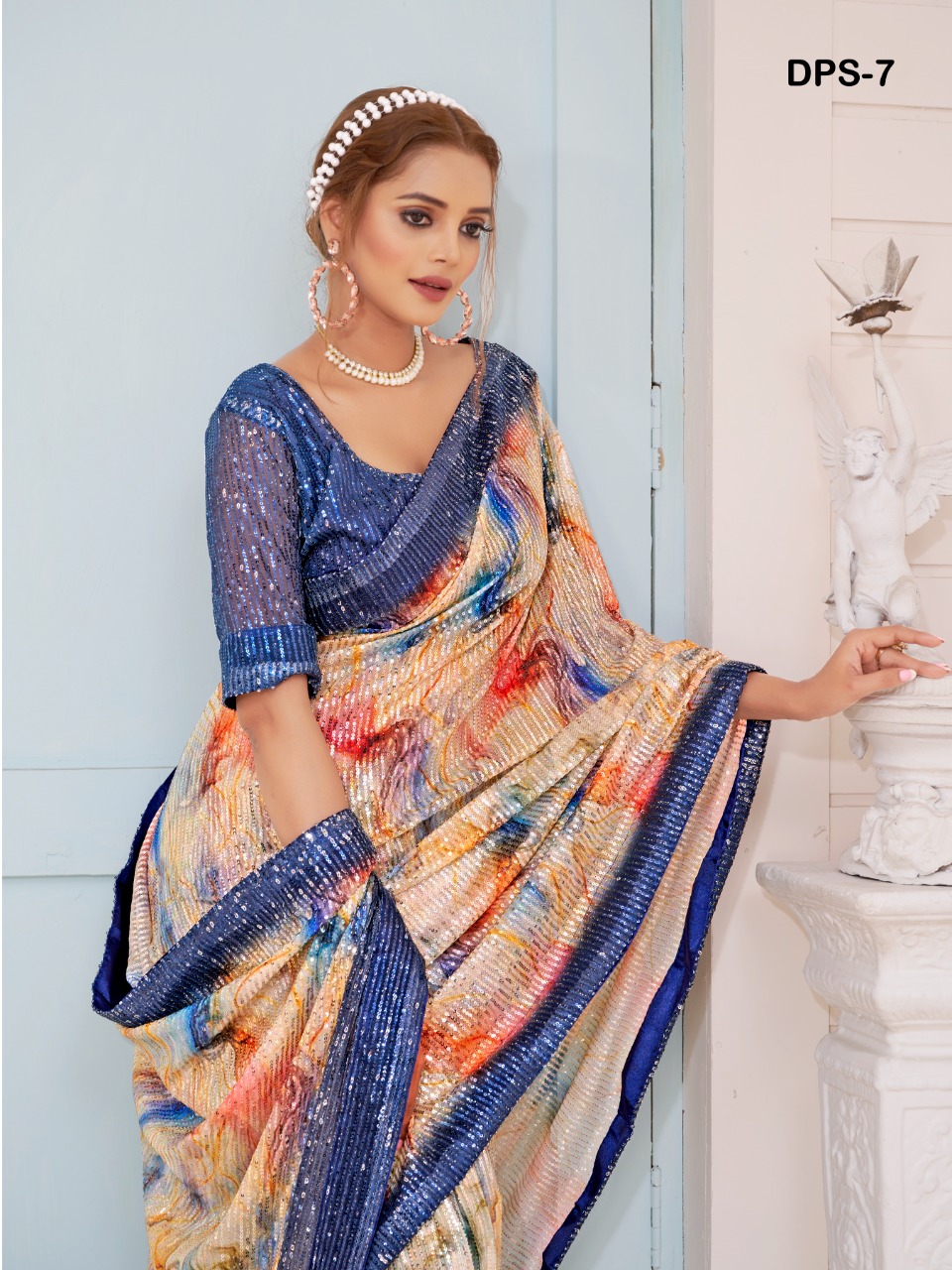 amoha trendz Design No DPS Imported Sequence with print catchy look saree catalog