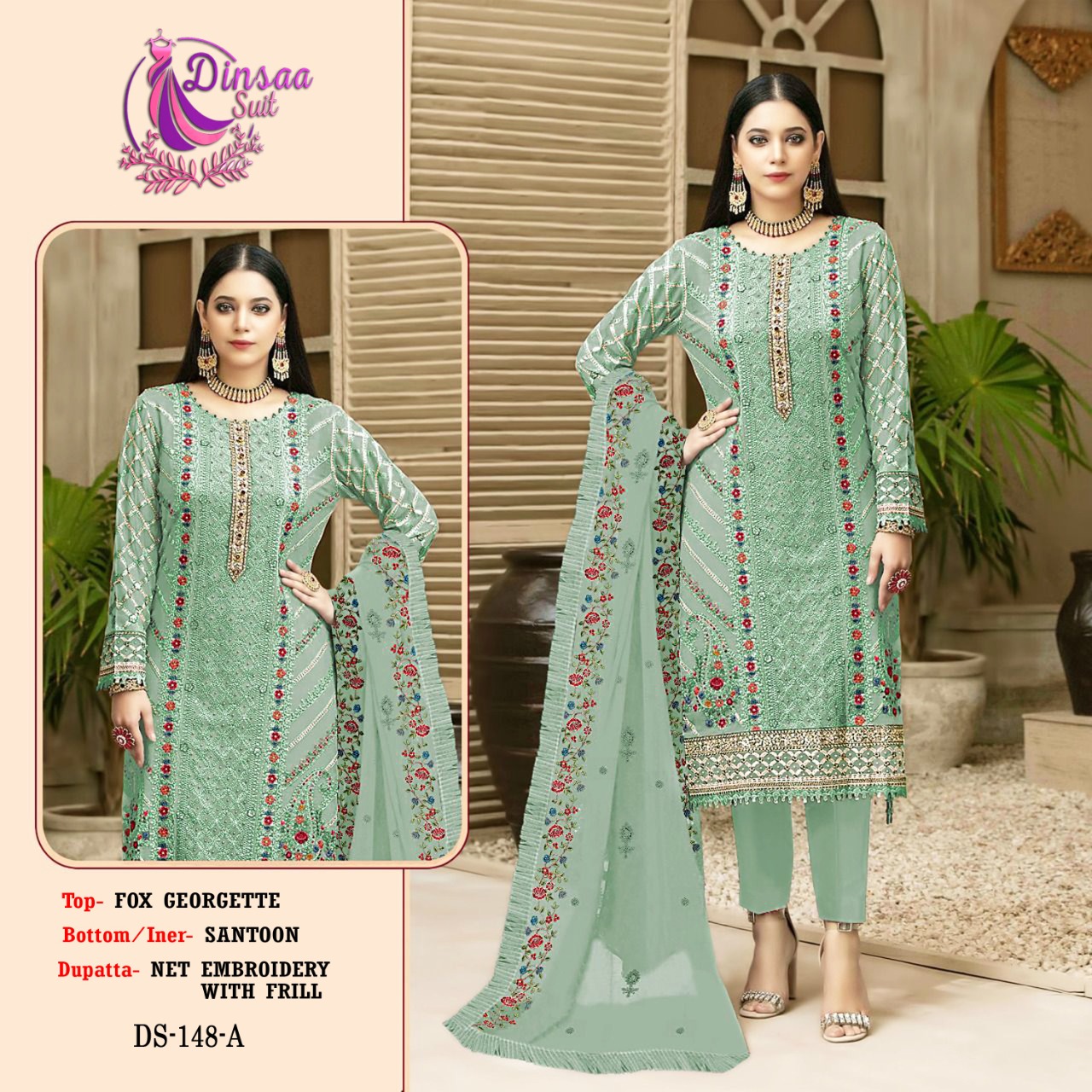 dinsaa suit DINSAA 148 A Salwar Kameez Georgette Singles