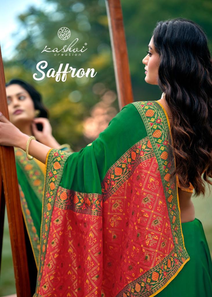 lt kashvi creation saffron silk decent look saree catalog