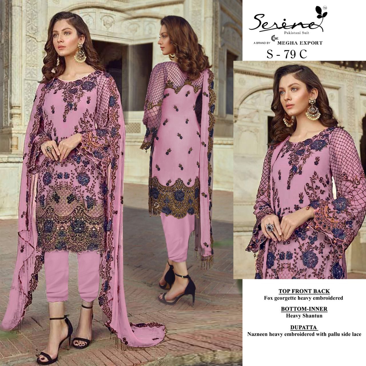 serine Megha Exports serine s 79 georgette decent look salwar suit catalog