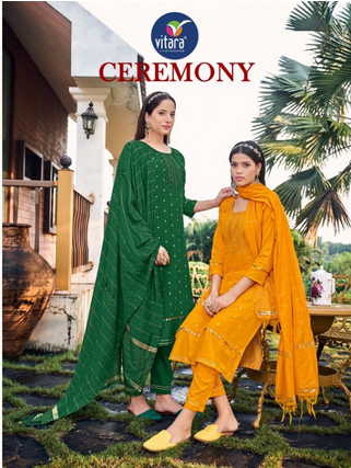 vitara fashion ceremony viscose decent embroidery look top with pant and dupatta catalog