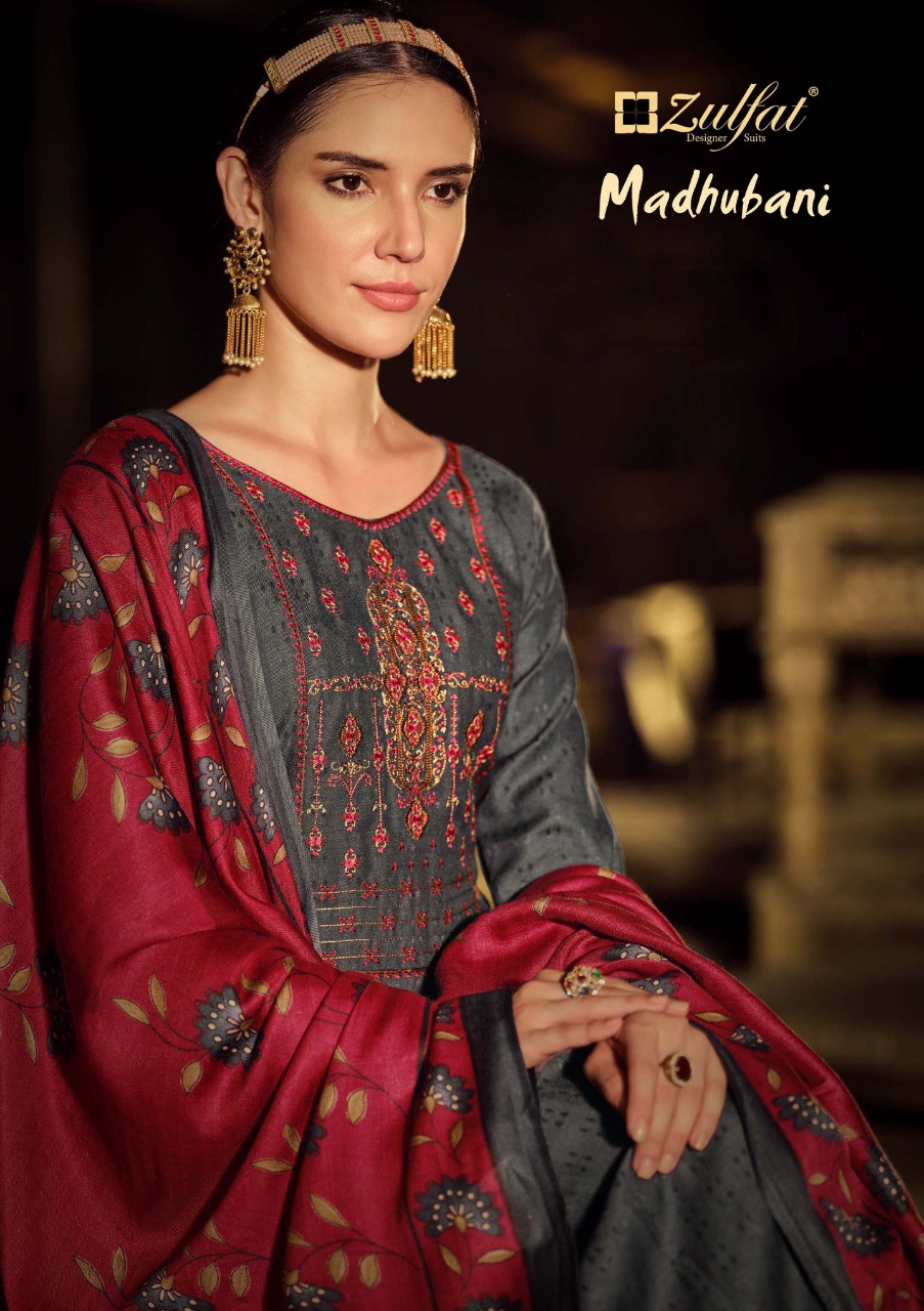 zulfat designer suit madhubani wool pashmina decent look salwar suit catalog