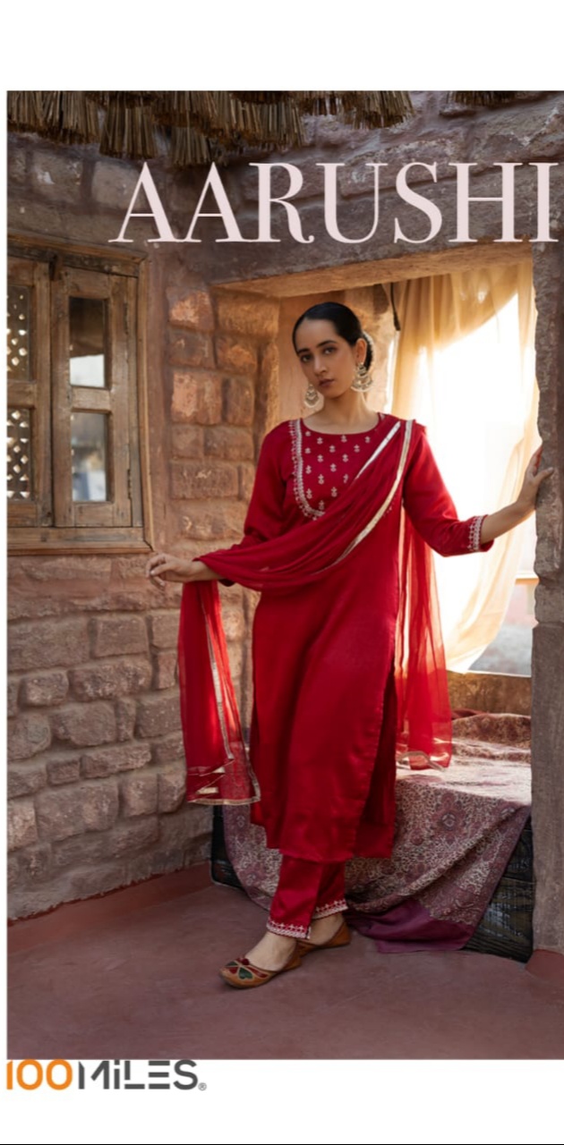 100 miles aarushi velvel decent embroidery look top bottom with dupatta catalog