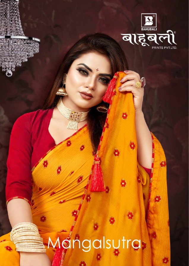 bahubali mangalsutra chiffon attrective colours and print sarees catalog