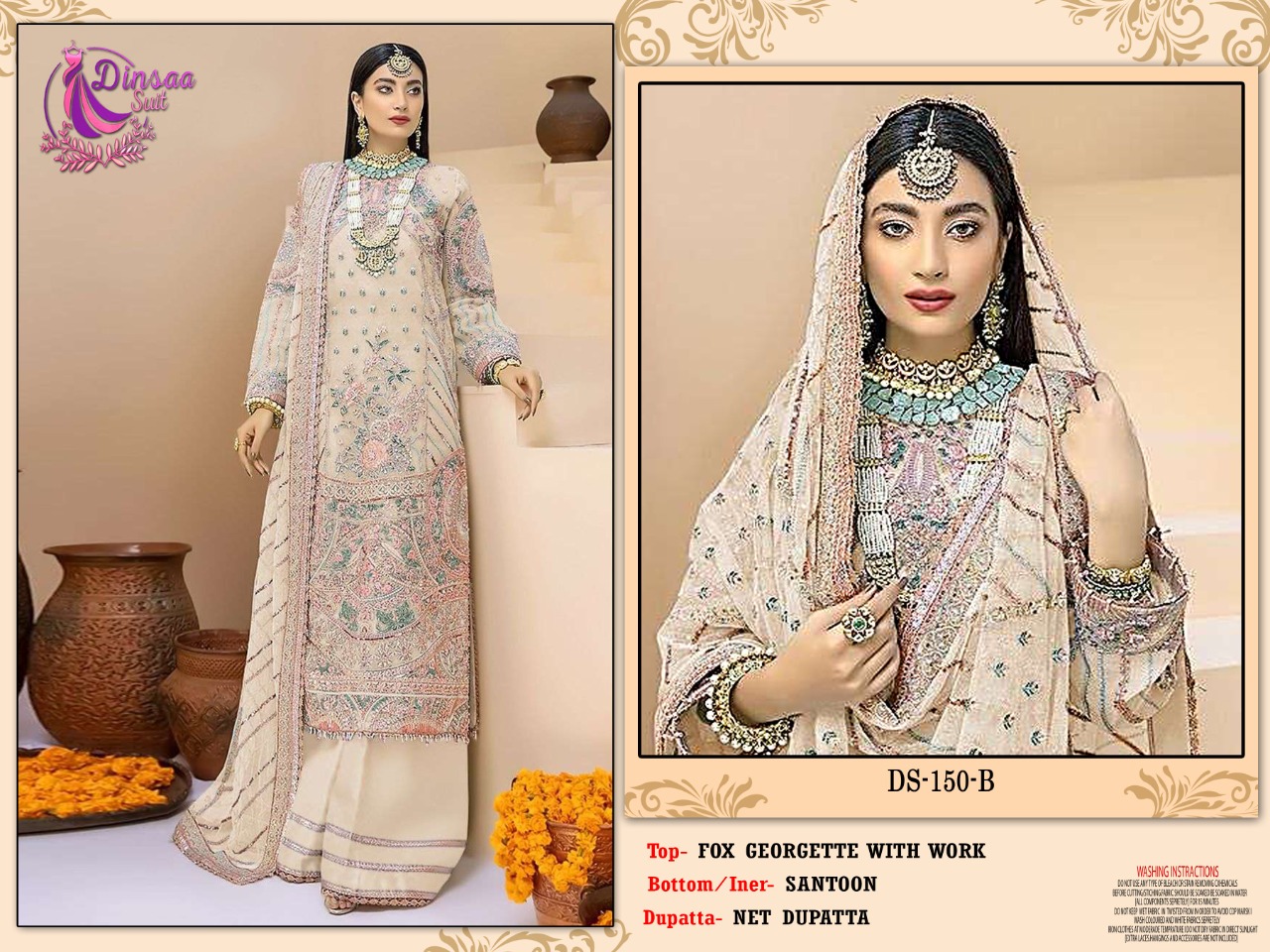 dinsaa suit ds no 150 georgette regal look salwar suit catalog