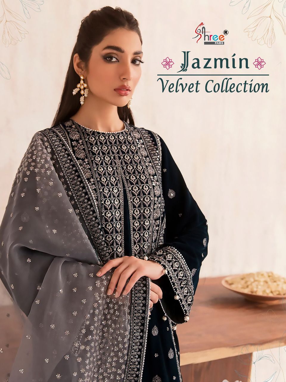 shree fab jazmin velvet collection velvet inovative style salwar suit catalog