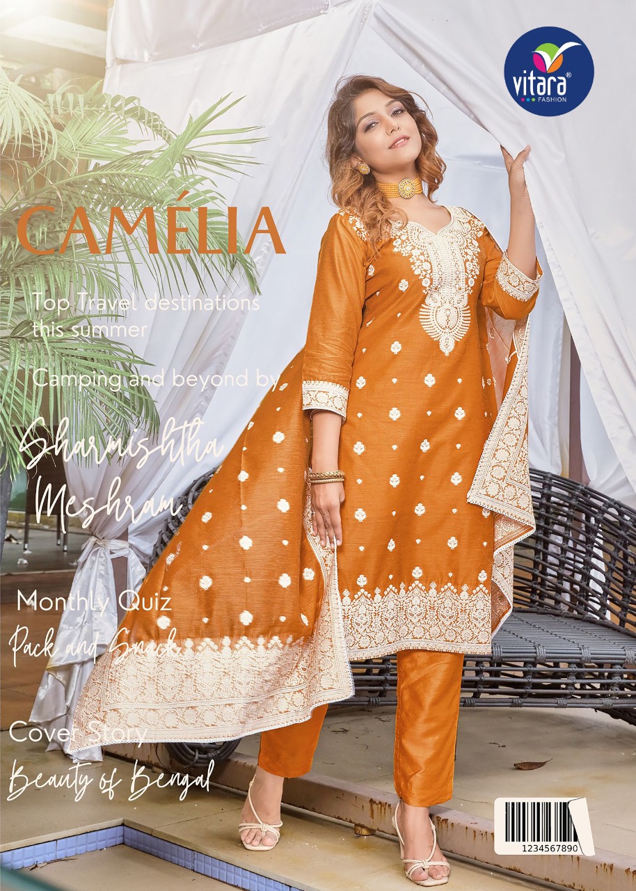 vitara fashion camelia viscose regal look top bottom with dupatta catalog