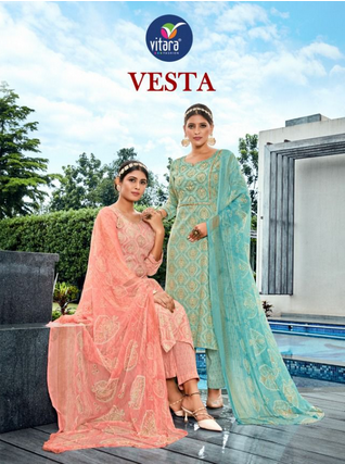 vitara fashion vesta capsul foil print elegant look top with pant and dupatta catalog