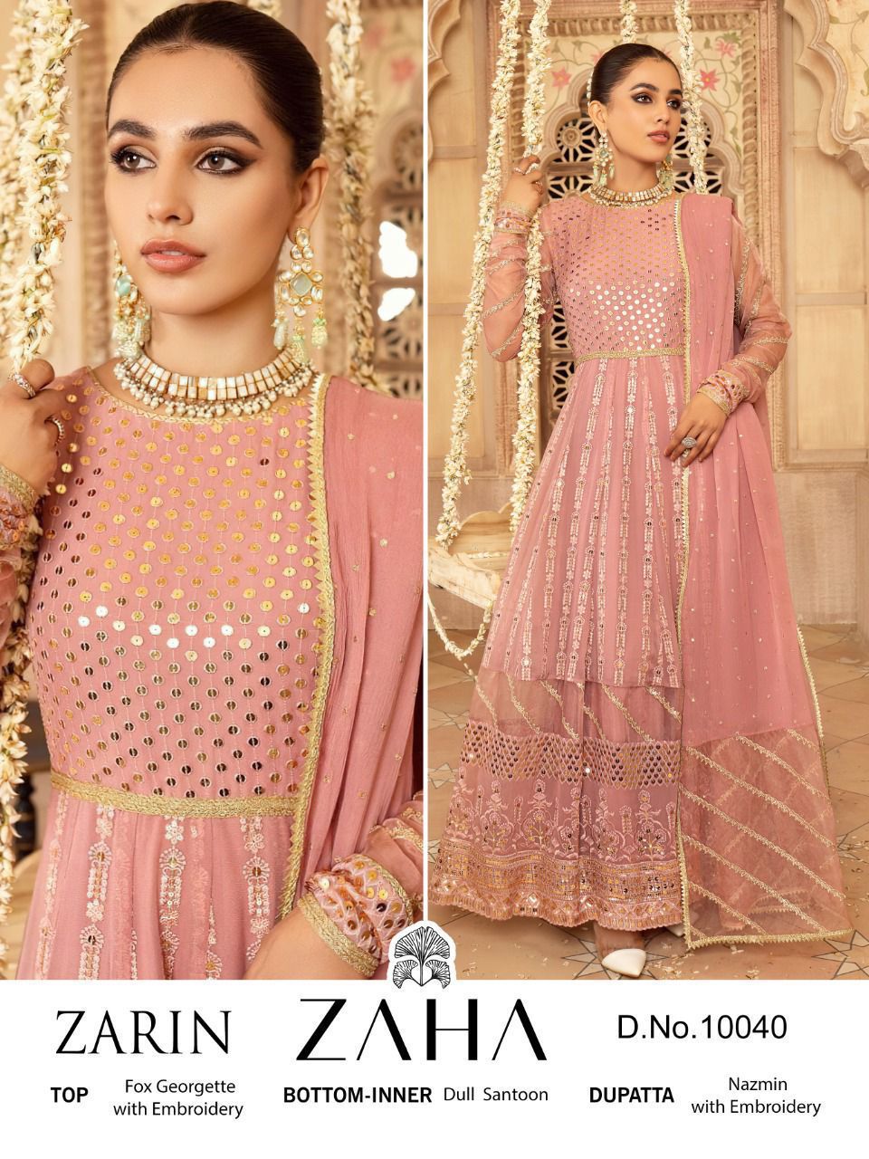 zaha zarin d no 10040 georgette regal look salwar suit single