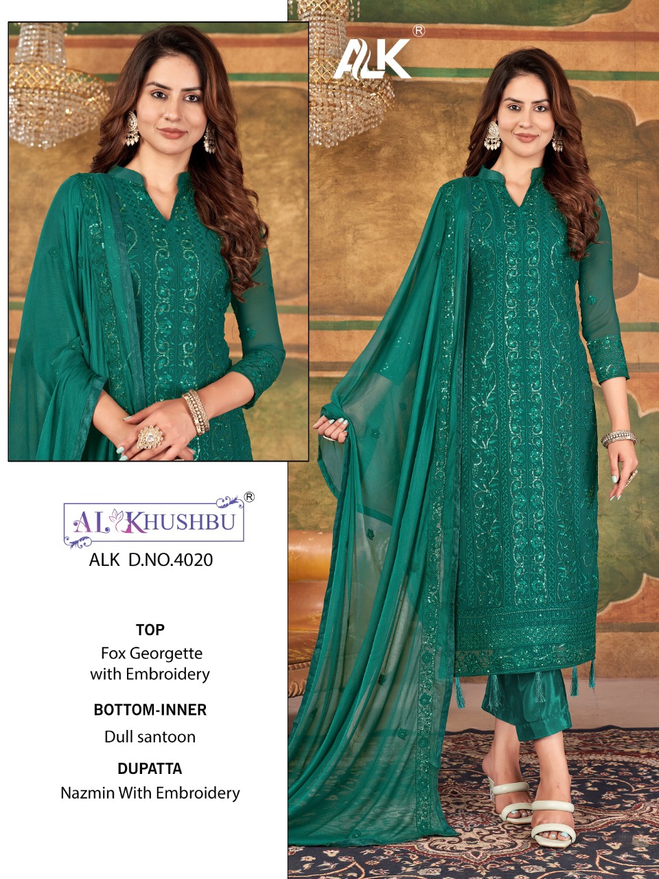 al khushbu alk D NO 4020 georgette Catchy look salwar suit singale