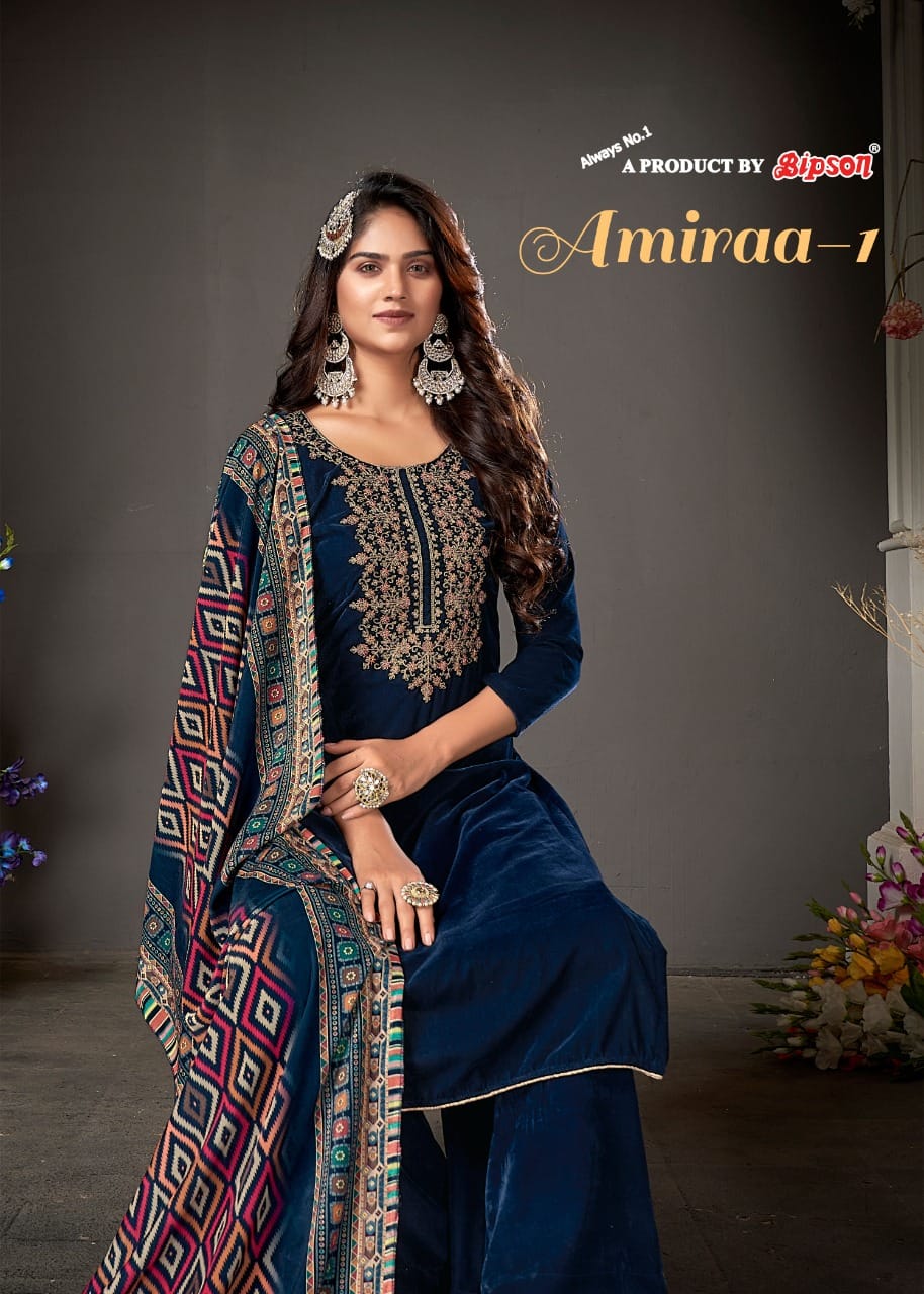 bipson amiraa  d no 1001 to 1004 velvet festive look salwar suit catalog