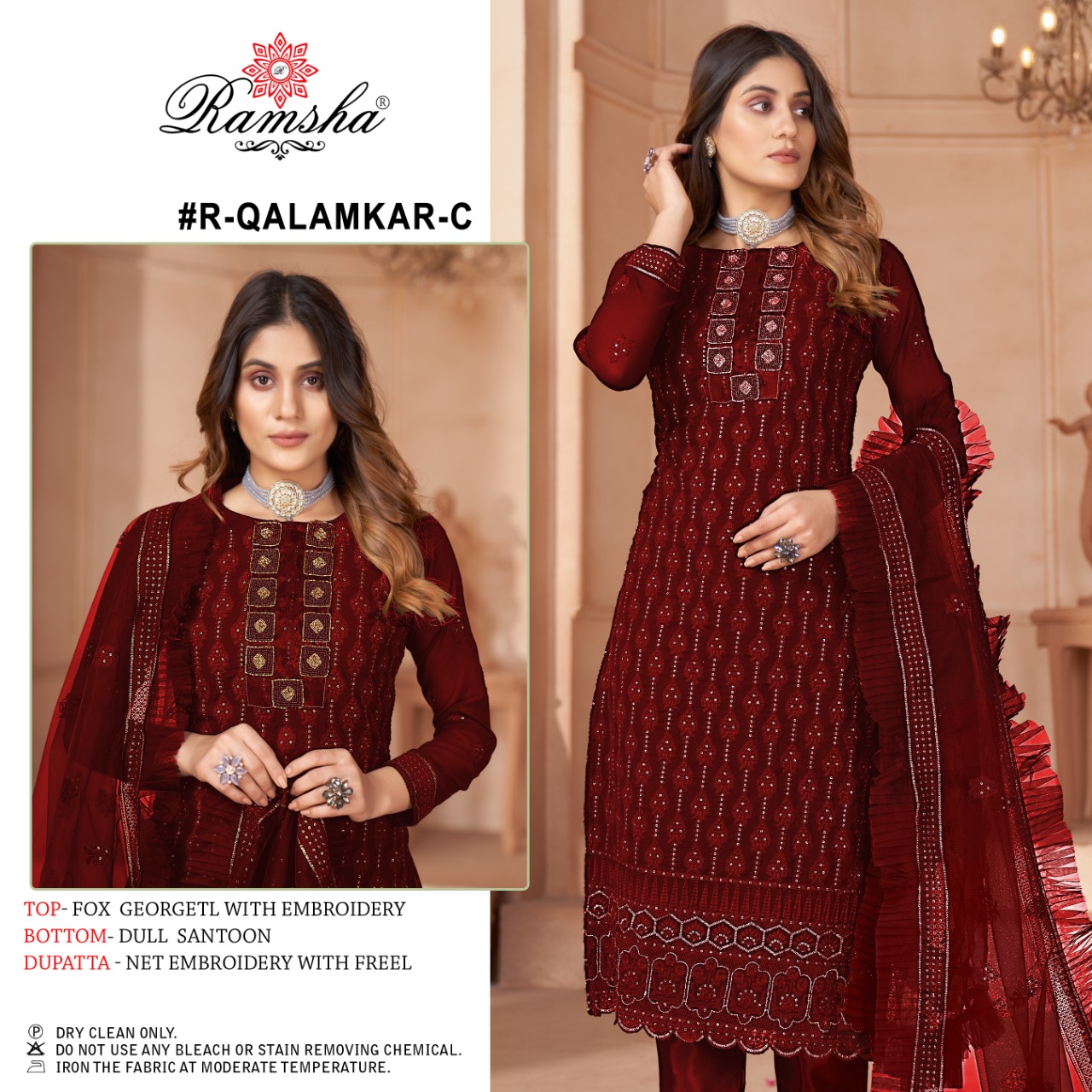 Ramsha RAMSHA Qalamkar C Salwar Kameez Georgette Singles