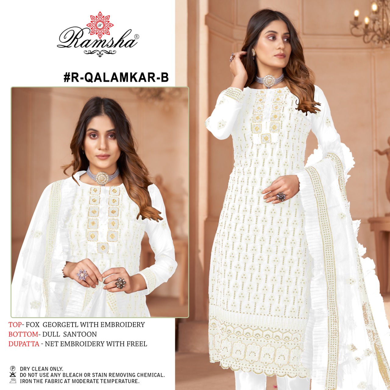 Ramsha RAMSHA Qalamkar B Salwar Kameez Georgette Singles