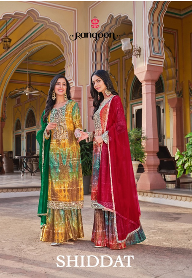 rangoon shiddat muslin gorgeous look top bottom with dupatta catalog