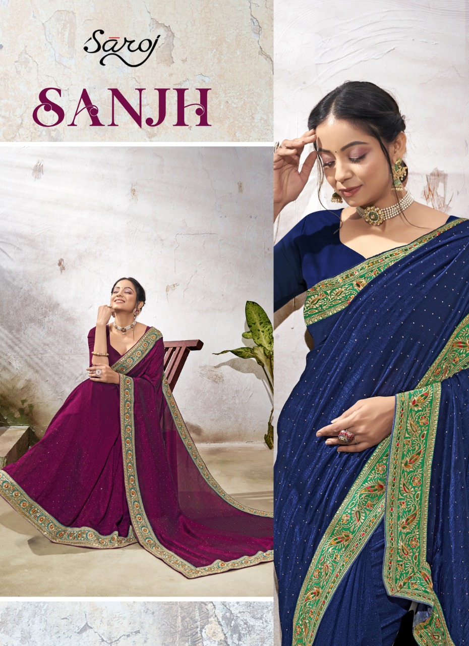 saroj saree sanjh vichitra silk new and modern style saree catalog