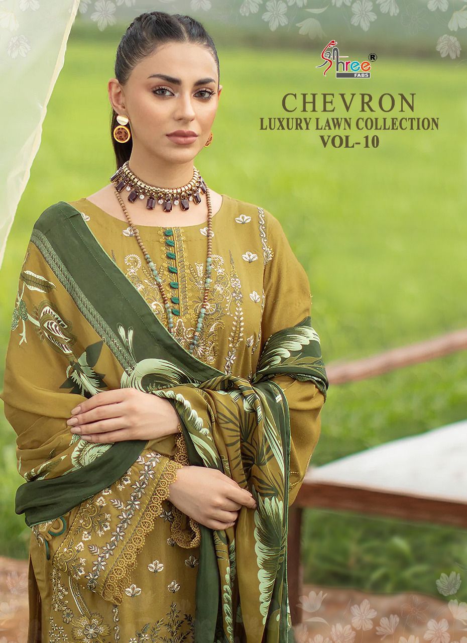 shree fabs chevron luxury lawn collection vol 10 cotton Regal look salwar suit with siffon dupatta catalog