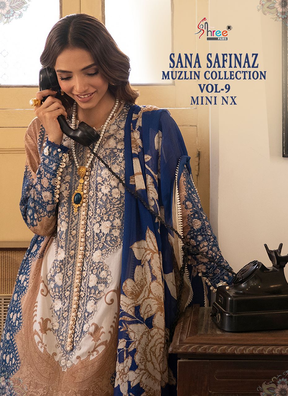 shree fabs sana safinaz muzlin collection vol 9 Mini nx cotton regal look salwar suit with cotton dupatta catalog