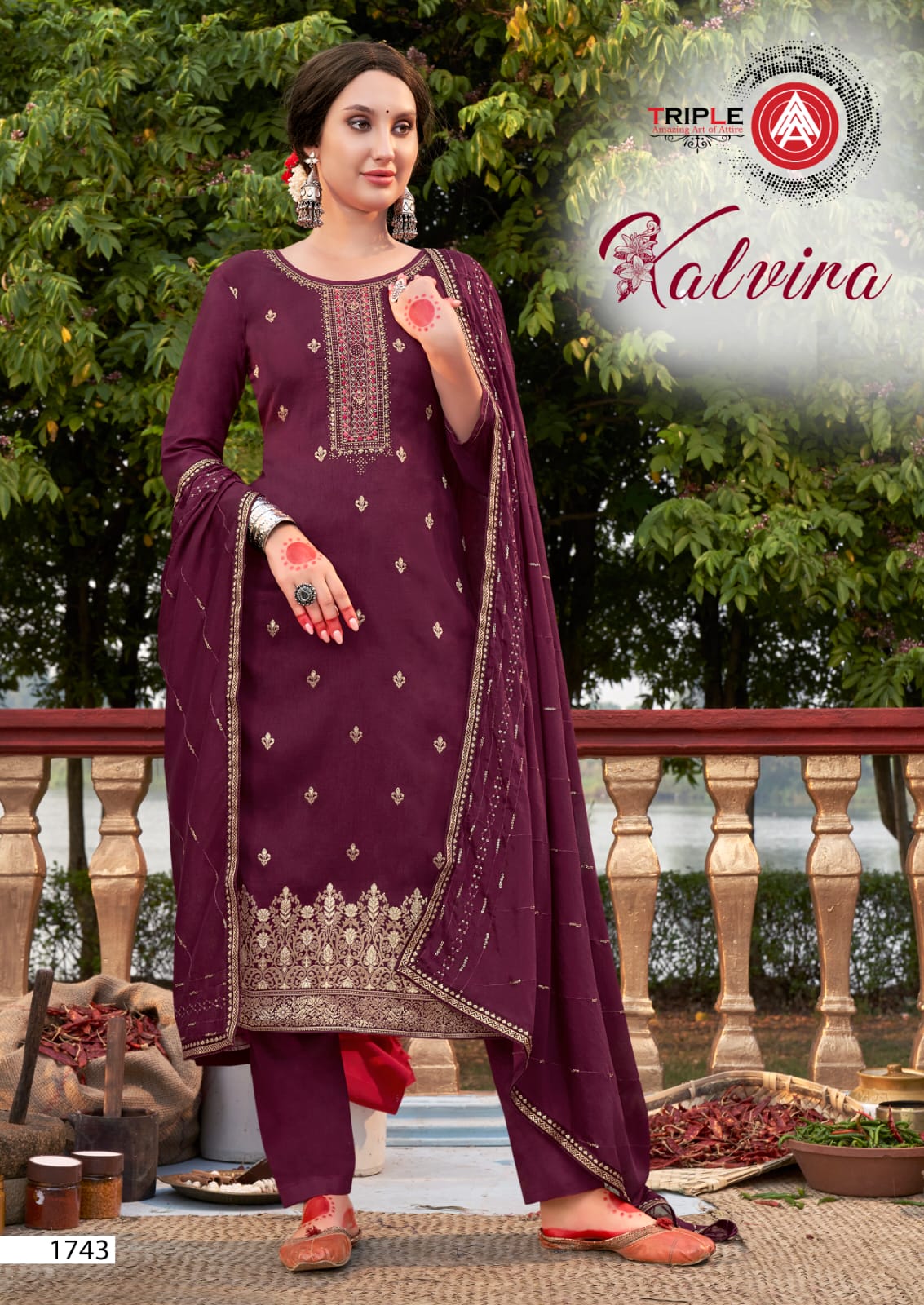 triple aaa kalvira Dola Jequard innovative look salwar suit catalog