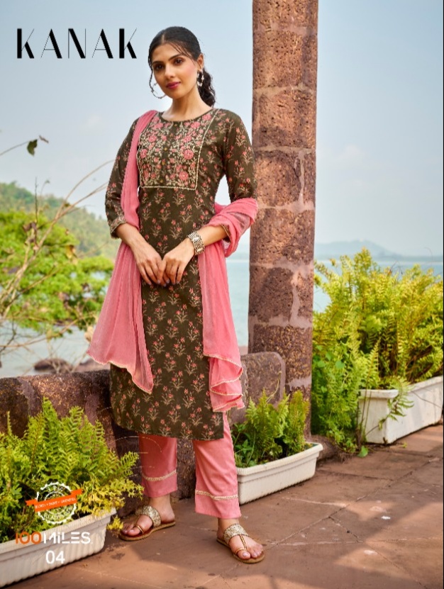 100 Miles kanak cotton attractive look top bottom with dupatta catalog